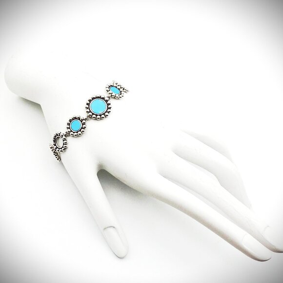 LAGOS Maya Sterling Silver Blue Ceramic Circle Stations Bracelet - Picture 8 of 11